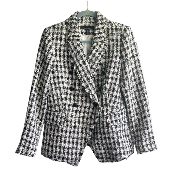 White House Black Market Jackets & Blazers - WHBM Houndstooth Tweed Suiting Blazer Fashion Lining Jacket Black White Size 10